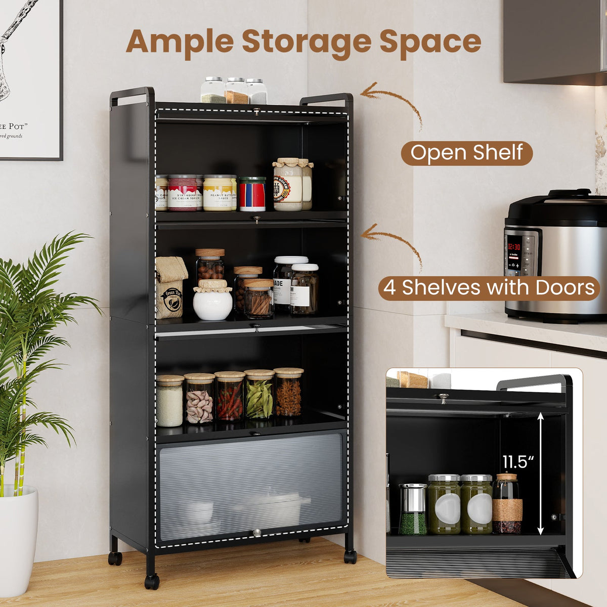 5-Tier Kitchen Pantry Storage Cabinet with Flip-Up Doors