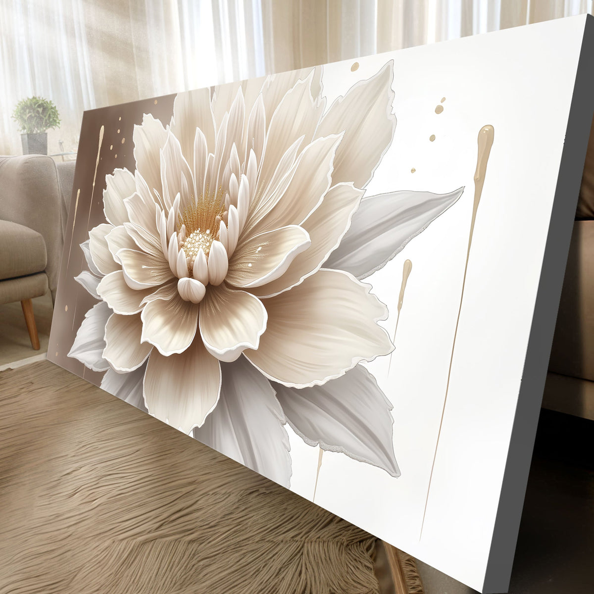 Single Beige Flower Abstract Wall Art