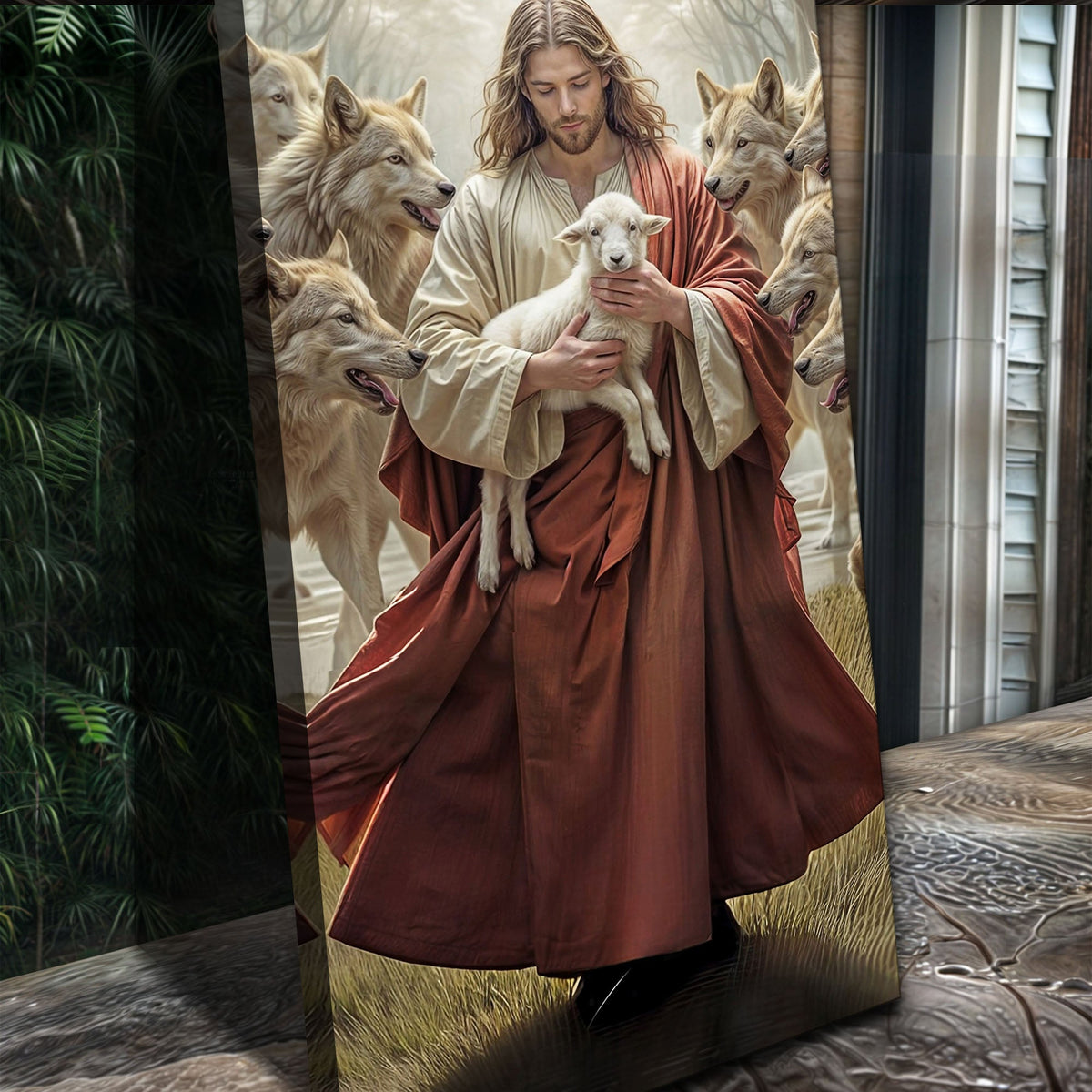 Jesus Protects The Lamb From Wolves Faith Wall Art VI