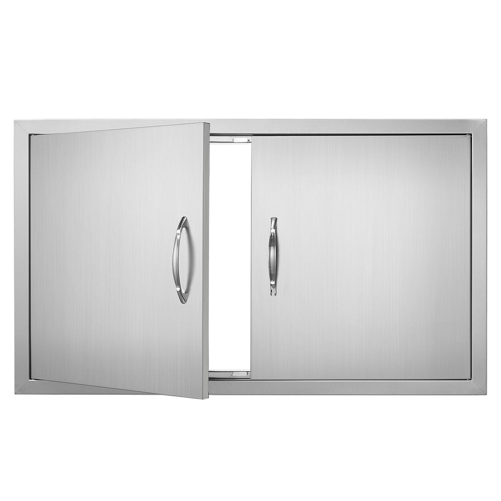 Stainless Steel BBQ Access Door with Ergonomic Handles - Silver