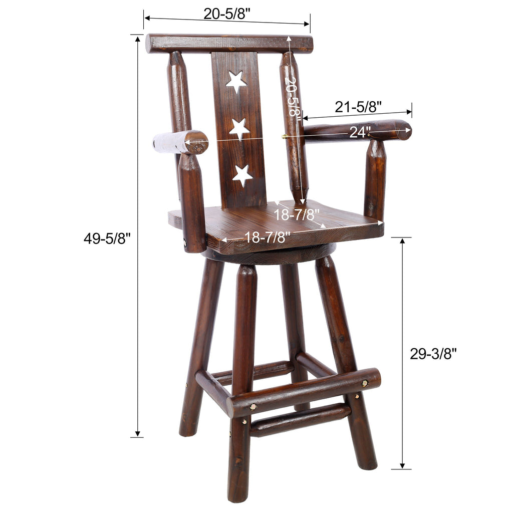 Rustic Tall Bistro Chair with Decorative Star Backrest and Footrest - Brown
