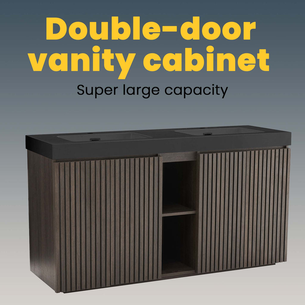 Galan 60" Smoked Oak Bathroom Vanity with Dual Soft-Close Doors - Oak