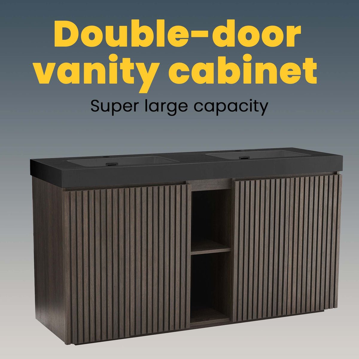 Galan 60" Smoked Oak Bathroom Vanity with Dual Soft-Close Doors - Oak