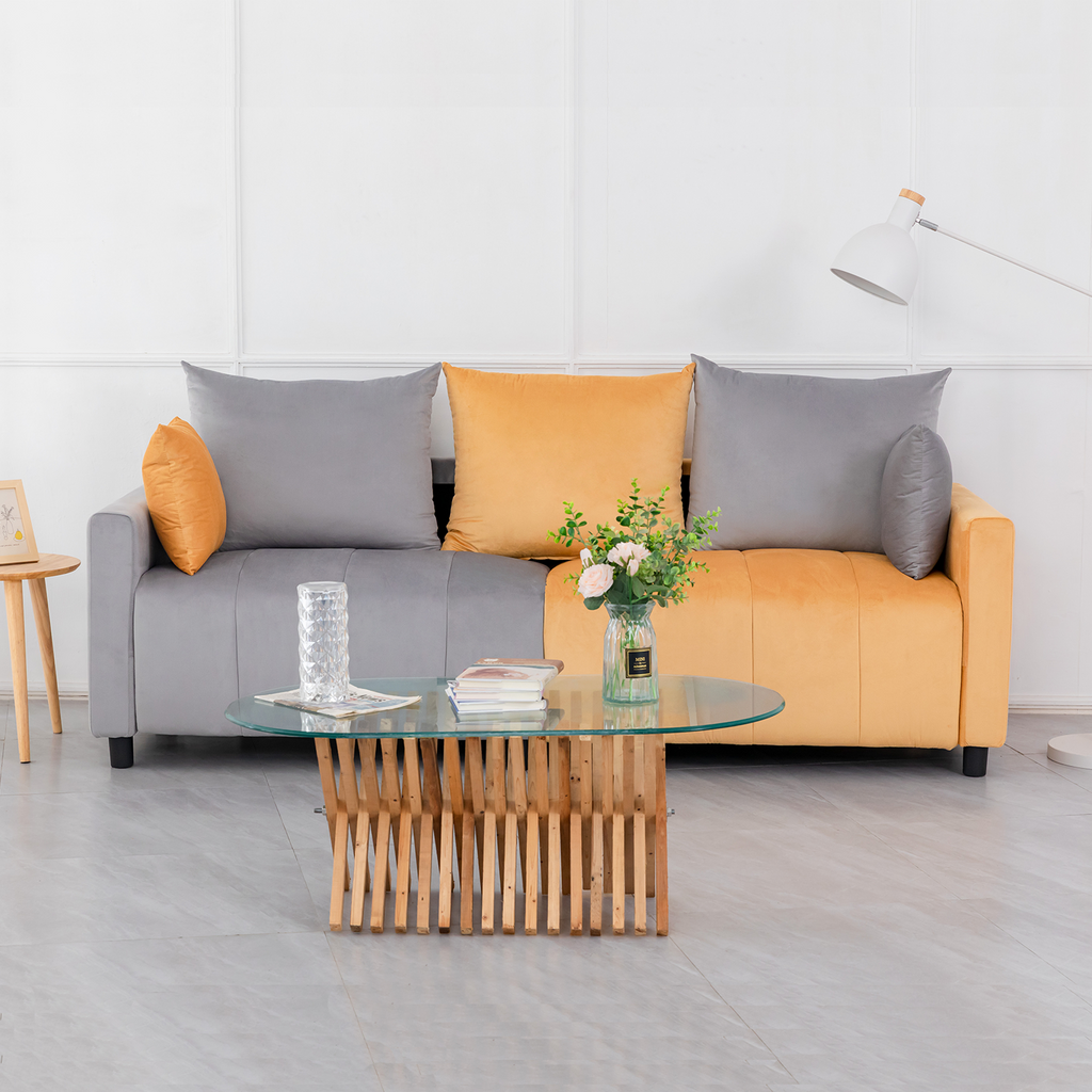Velvet Modern 2-Seater Sofa with Chrome Accents - Light