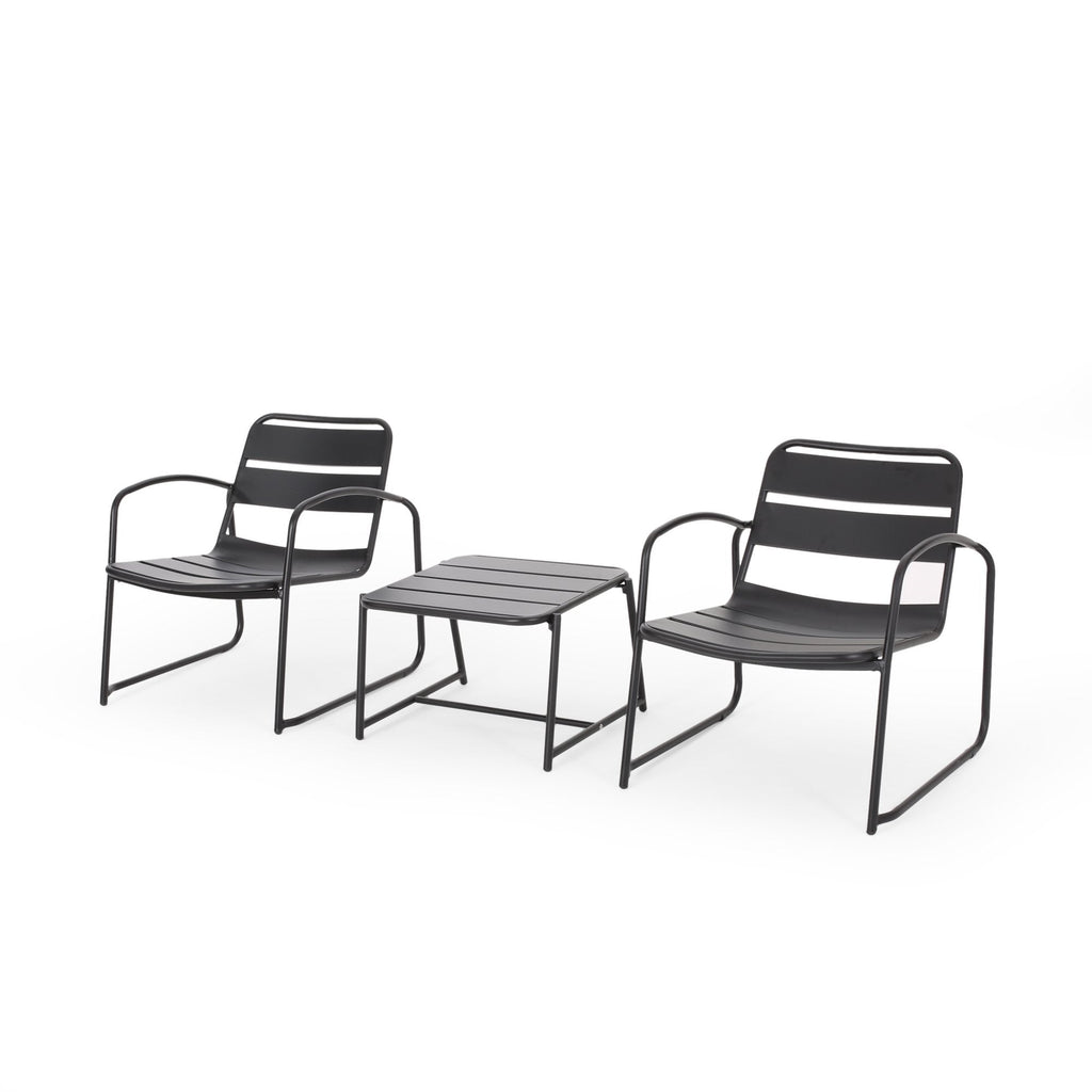 Conrad Chat Set Patio Furniture with Powder-Coated Iron Frame - Matte Black or Teal