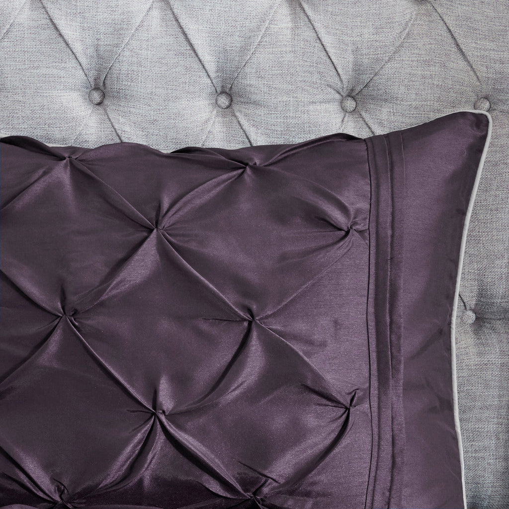 7 Piece Tufted Comforter Set with Elegant Detailing - Deep Plum