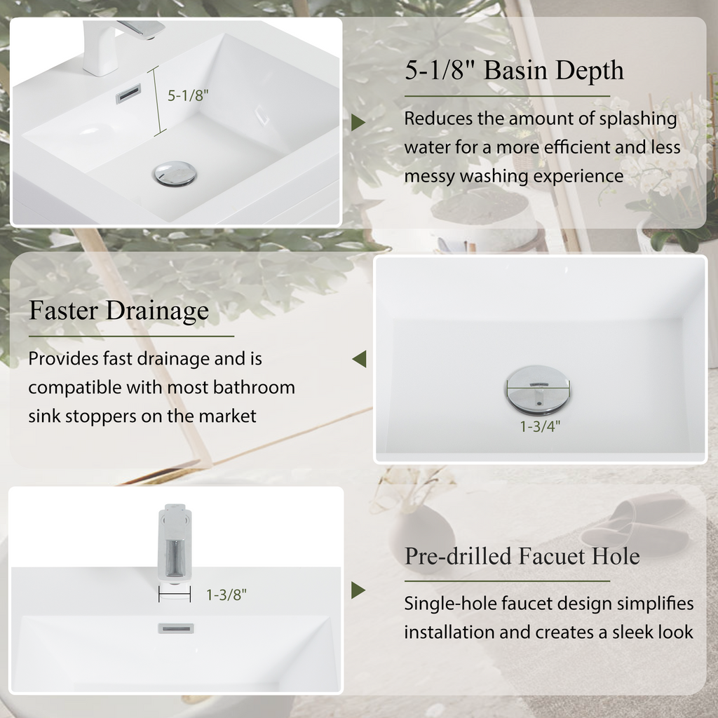 30" Wall-Mounted Bathroom Vanity with Stone Resin Countertop - Glossy Finish