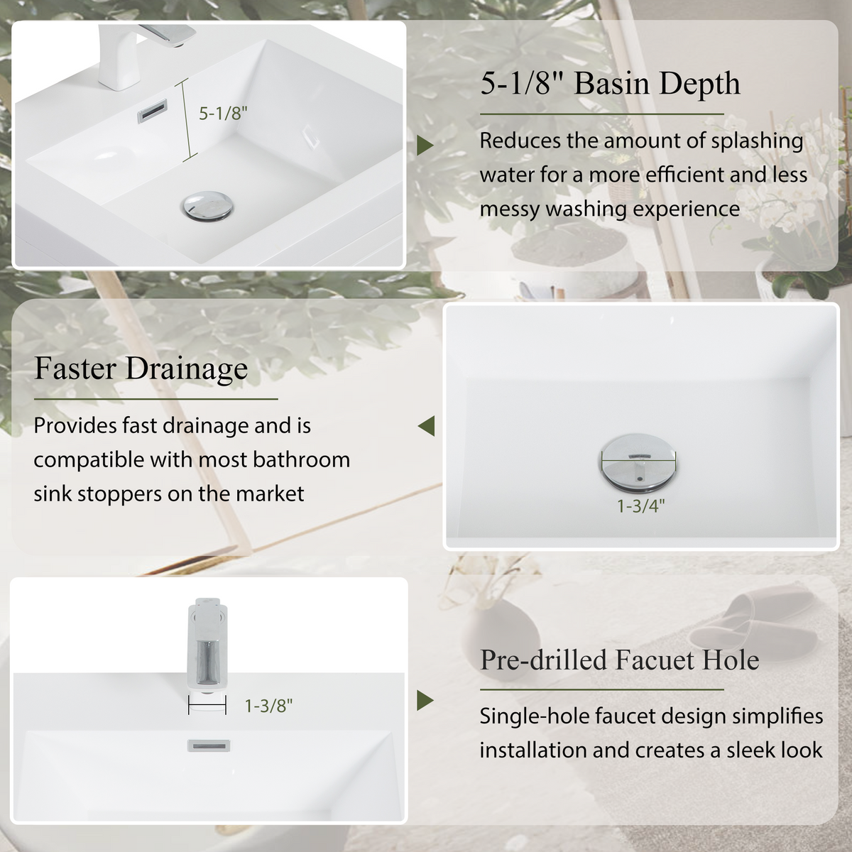 30" Wall-Mounted Bathroom Vanity with Stone Resin Countertop - Glossy Finish