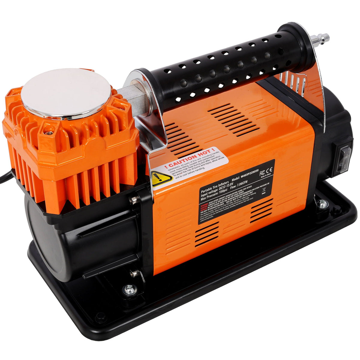 Heavy Duty 12V Air Compressor with Pressure Gauge – Black / Orange