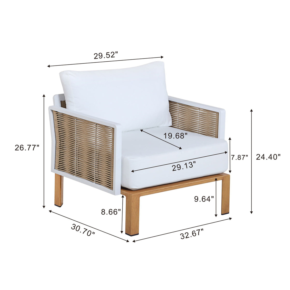 4 Piece Outdoor Conversation Set with Removable Cushions - White