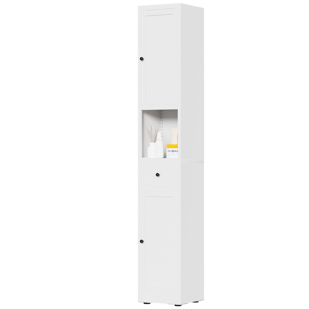 Tall Bathroom Storage Cabinet with Adjustable Shelves - White Steel