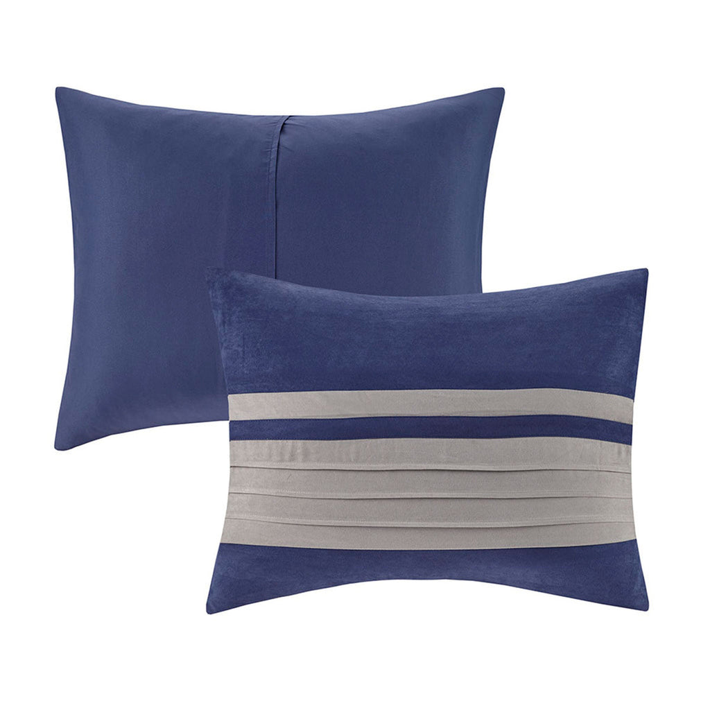 Faux Suede 7 Piece Comforter Set with Decorative Pillows - Blue or Black
