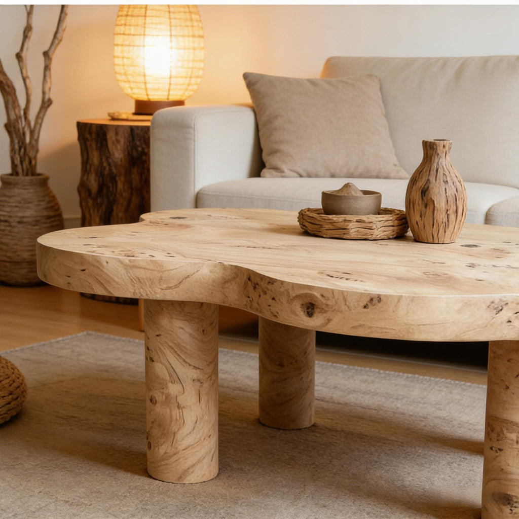 Cloud Shaped Coffee Table with 4 Round Legs - White, Black, or Light Brown