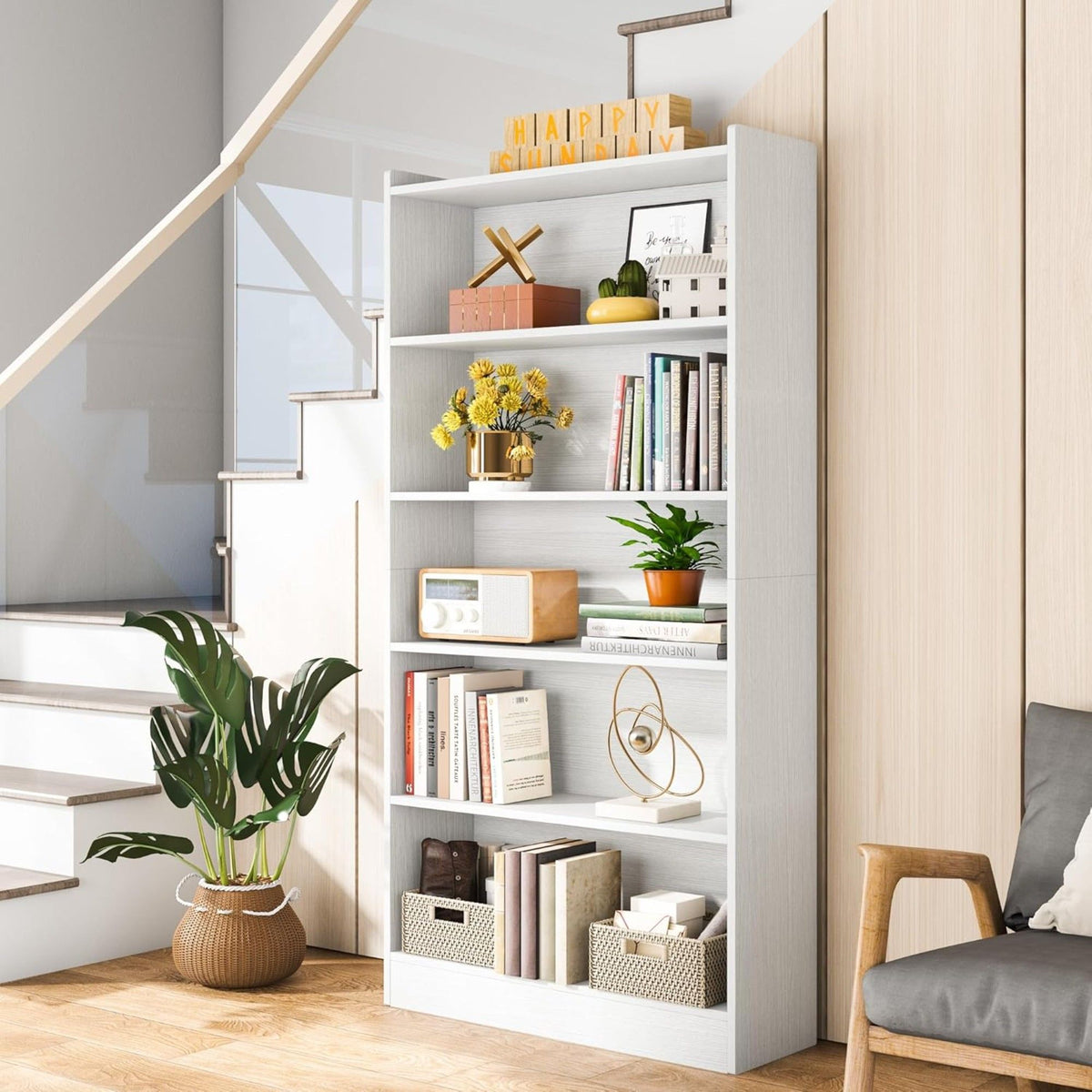 Library Bookshelf With Storage - Multiple Heights Available - White or Black