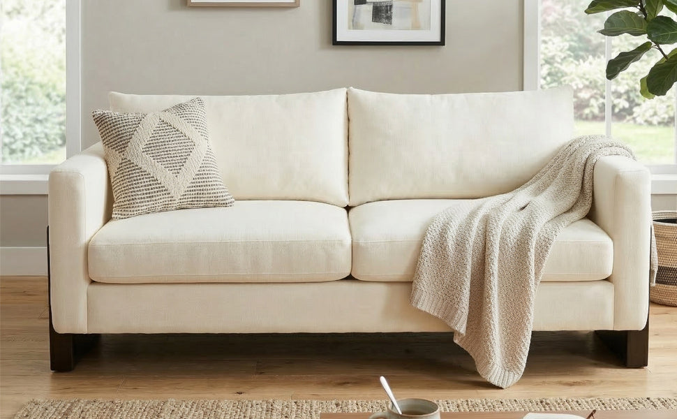 Modern 3-Seater Sofa with Rubberwood Legs - Beige or Brown