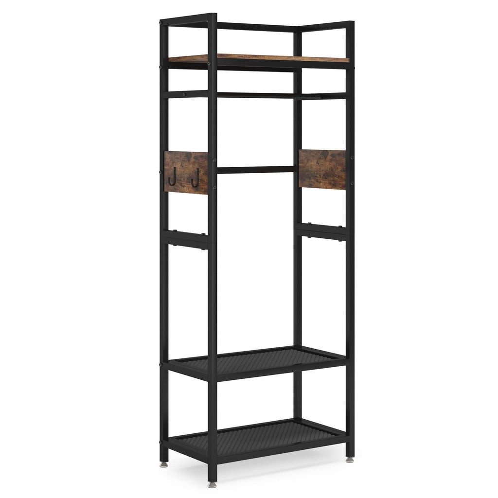 Heavy Duty Freestanding Closet Organizer with Hanging Rod - Brown & Black