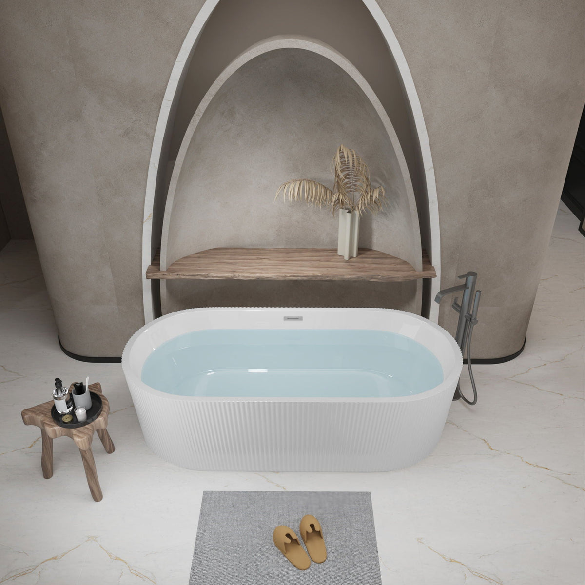 Linear Freestanding Soaker Tub with Double-Wall Acrylic - White