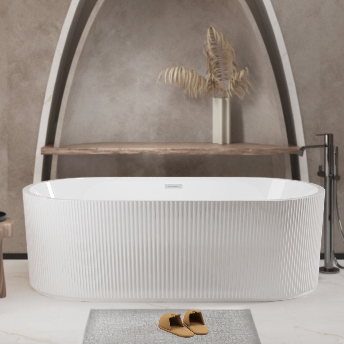 Linear Freestanding Soaker Tub with Double-Wall Acrylic - White