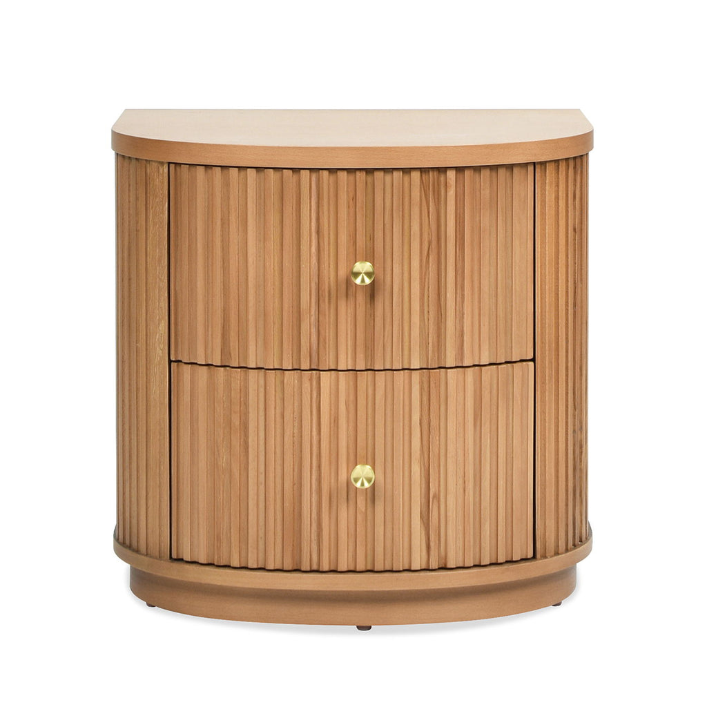 2 Drawer Storage Side Table with Fluted Carved Detail - Light or Dark Brown