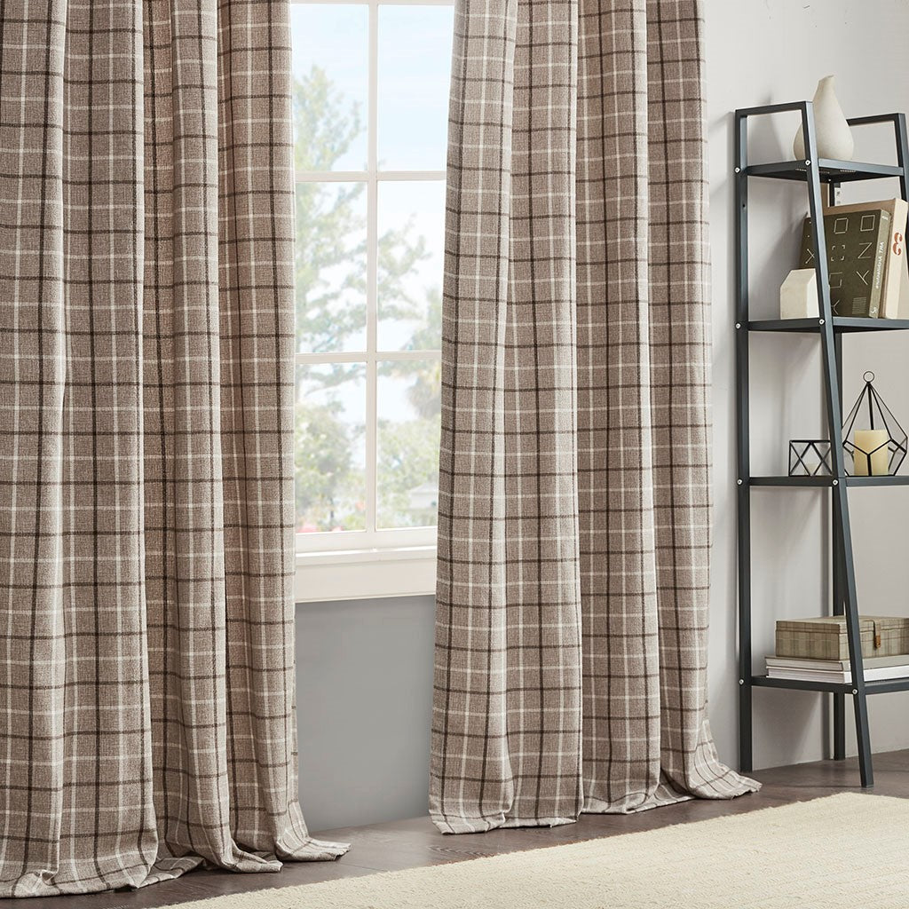 Plaid Rod Pocket Curtain Panel with Fleece Lining - Multicolor