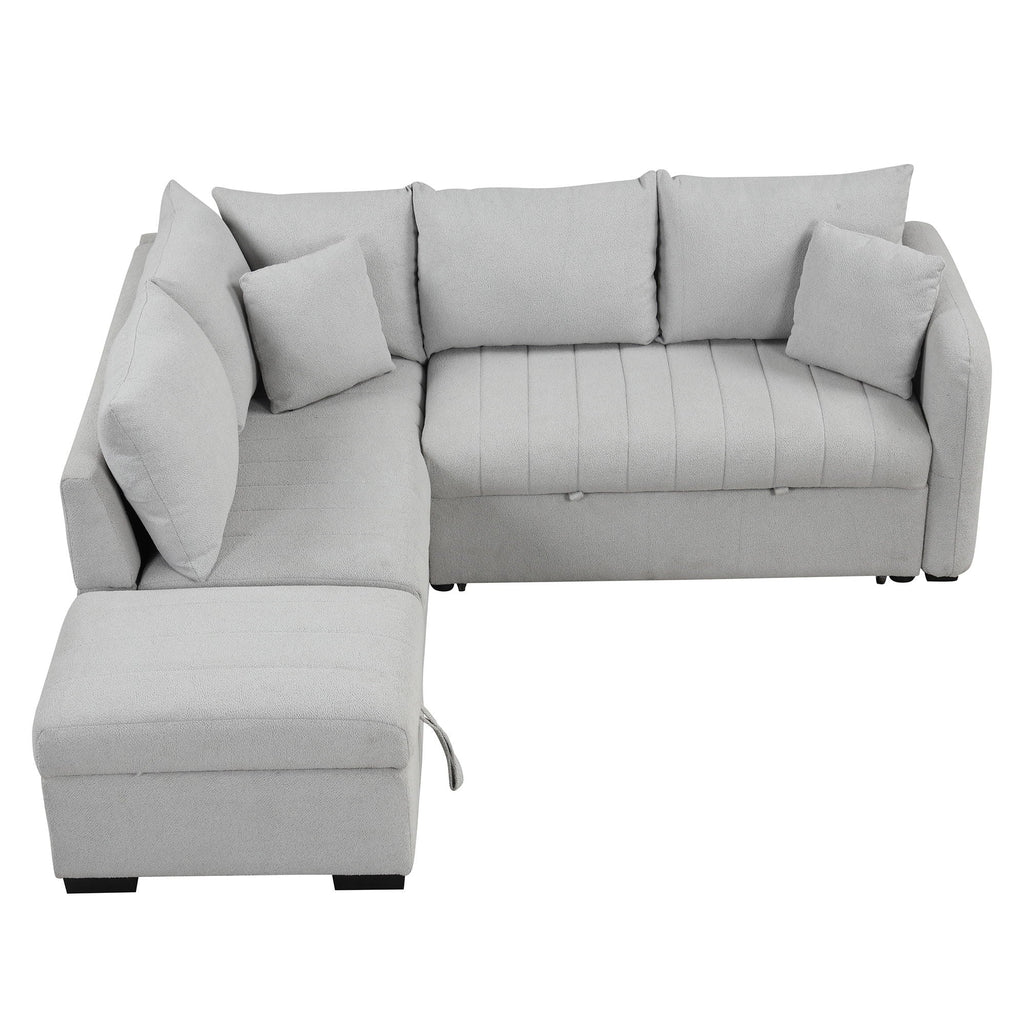 L-Shaped Sleeper Sectional with Pull-Out Bed and Storage Ottoman - Gray or Beige