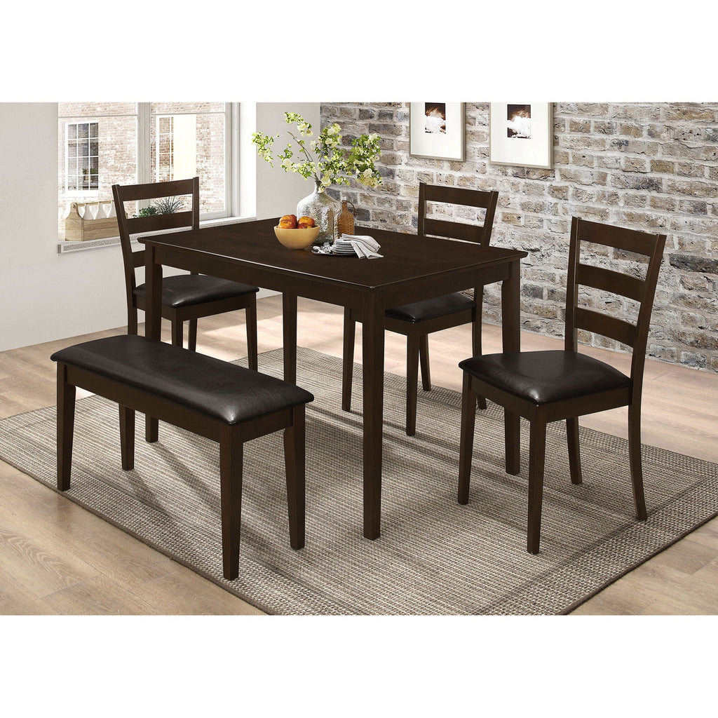 5 Piece Dining Set with Rectangular Table and Bench - Cappuccino