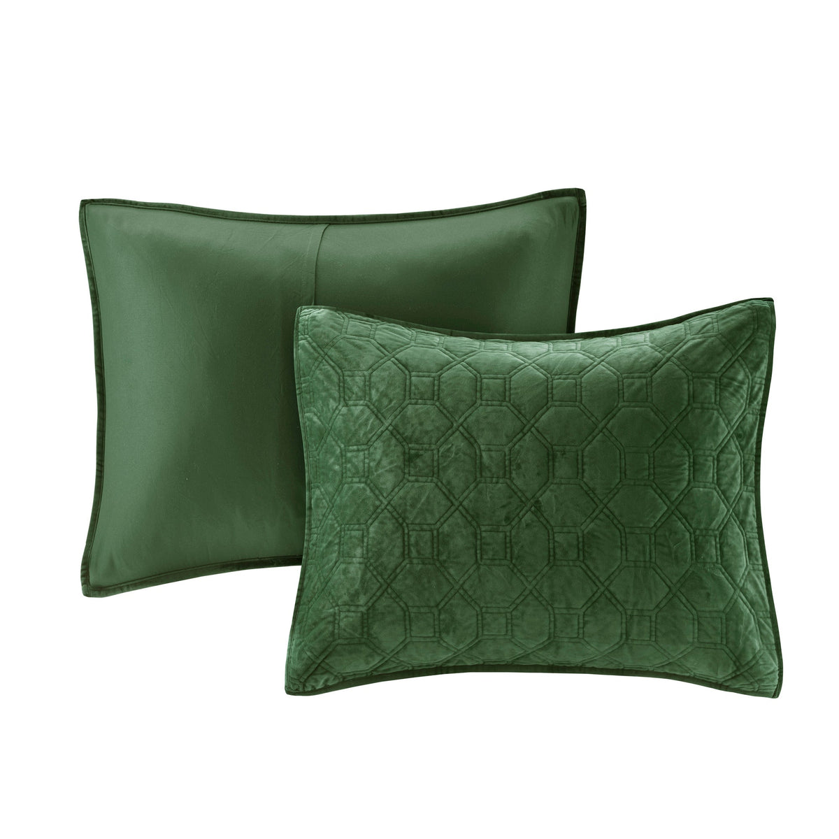 Green 3 Piece Velvet Quilt Set with Antimicrobial Finish