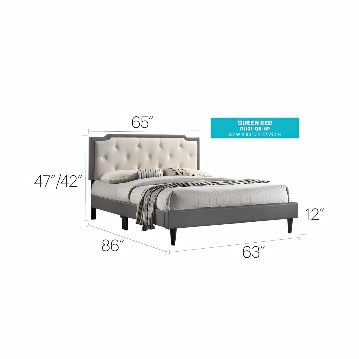 Two Tone Upholstered Bed with Button Tufted Headboard - Multiple Colors