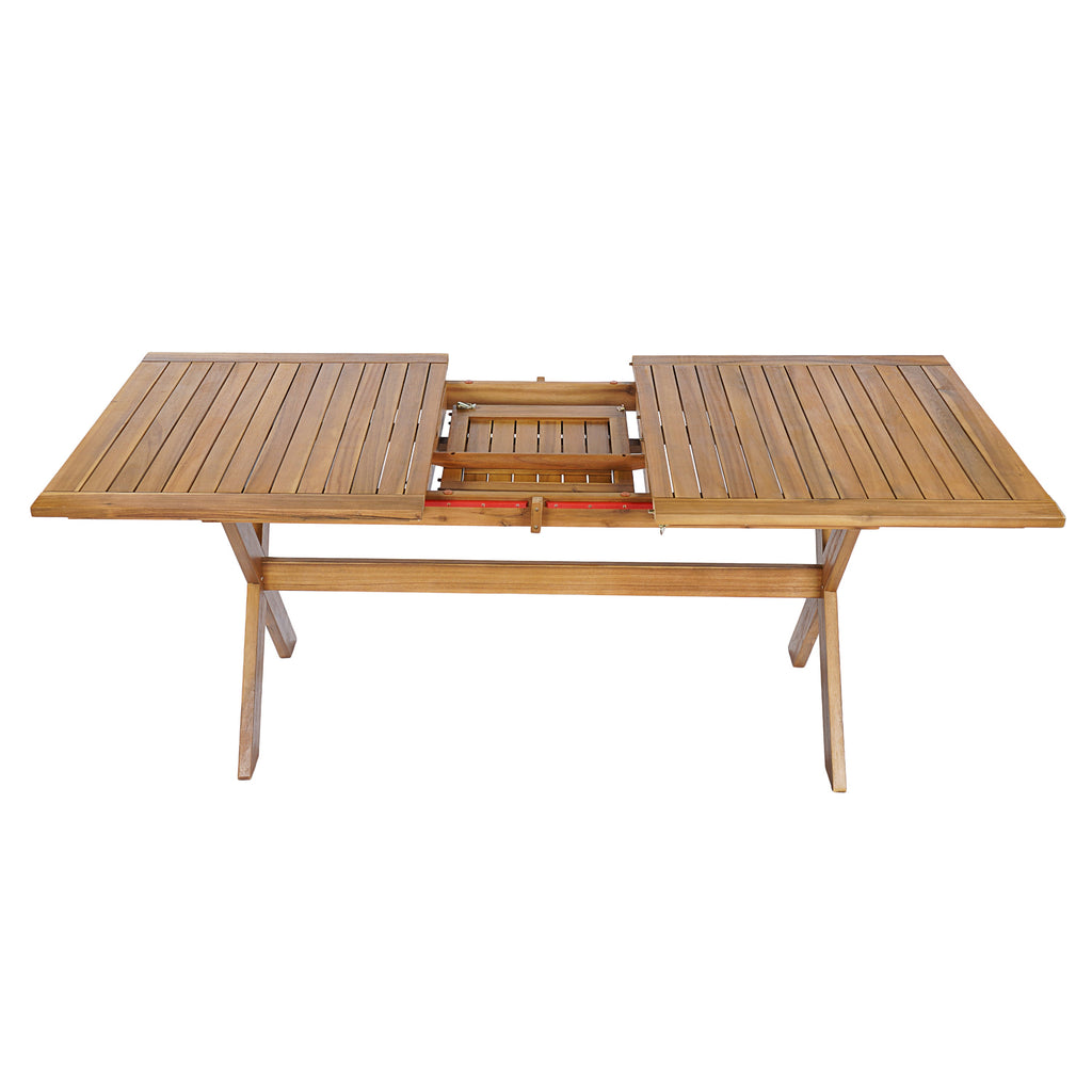 Acacia Wood Telescopic Outdoor Dining Table with Adjustable Length - Teak Finish