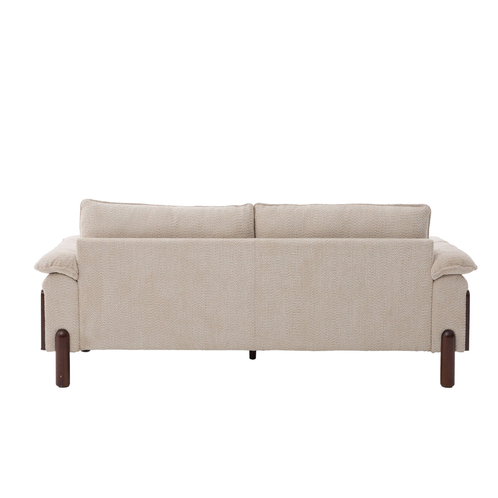Modern Boucle Upholstered 3 Seater Sofa with Solid Wood Legs - Beige or Navy Blue