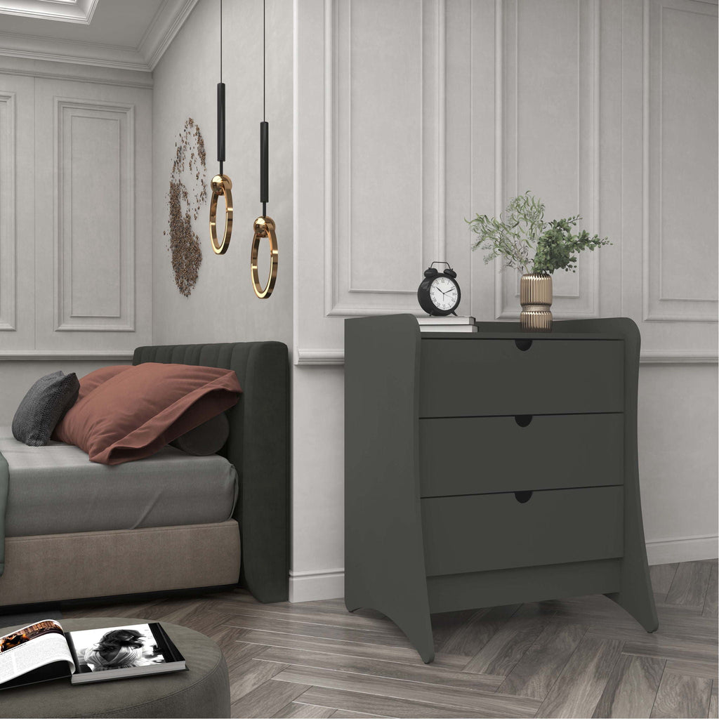 Nightstand with 3 Drawers and Quiet Glide - White or Dark Gray