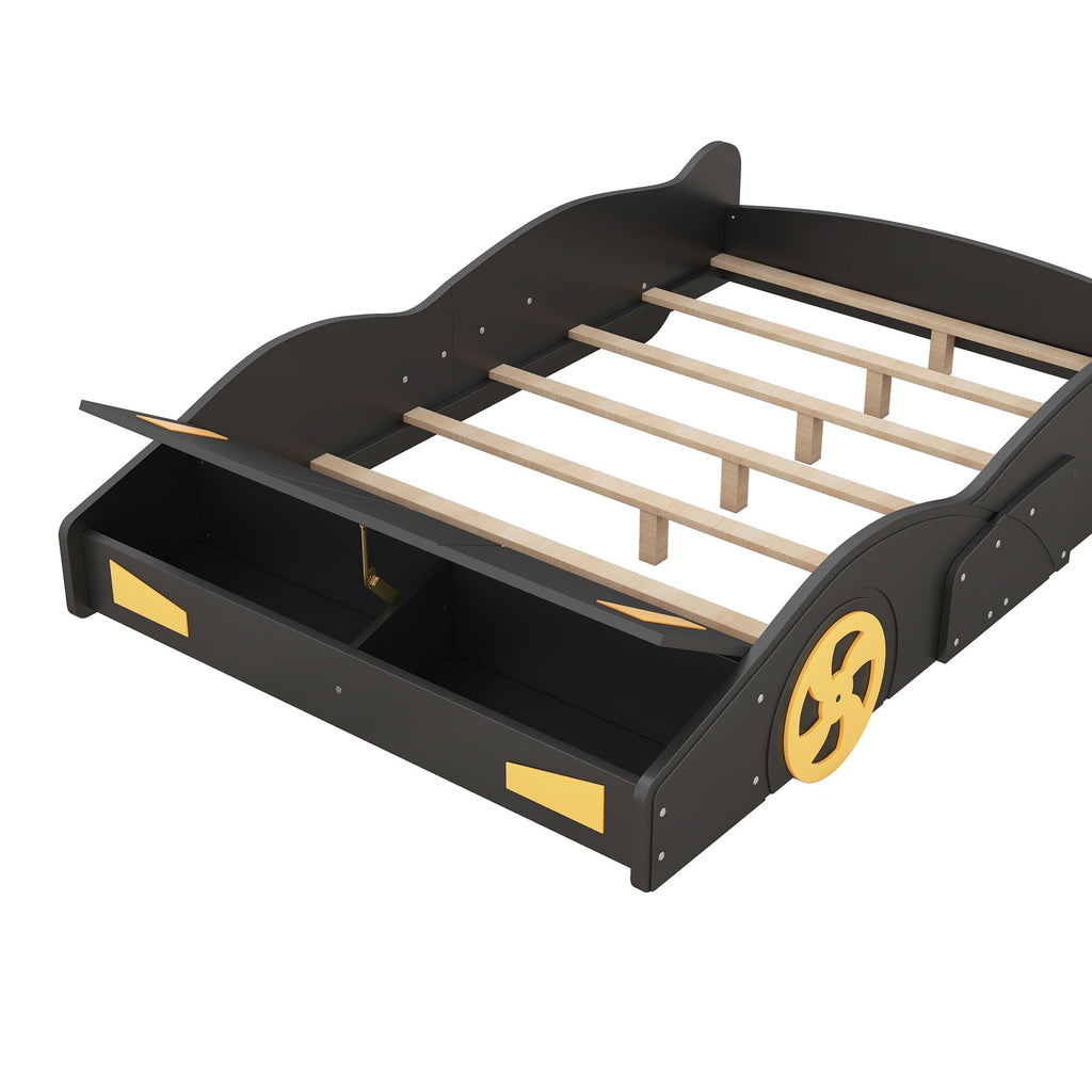 Race Car Platform Bed with Storage and Wheels - Black or Blue