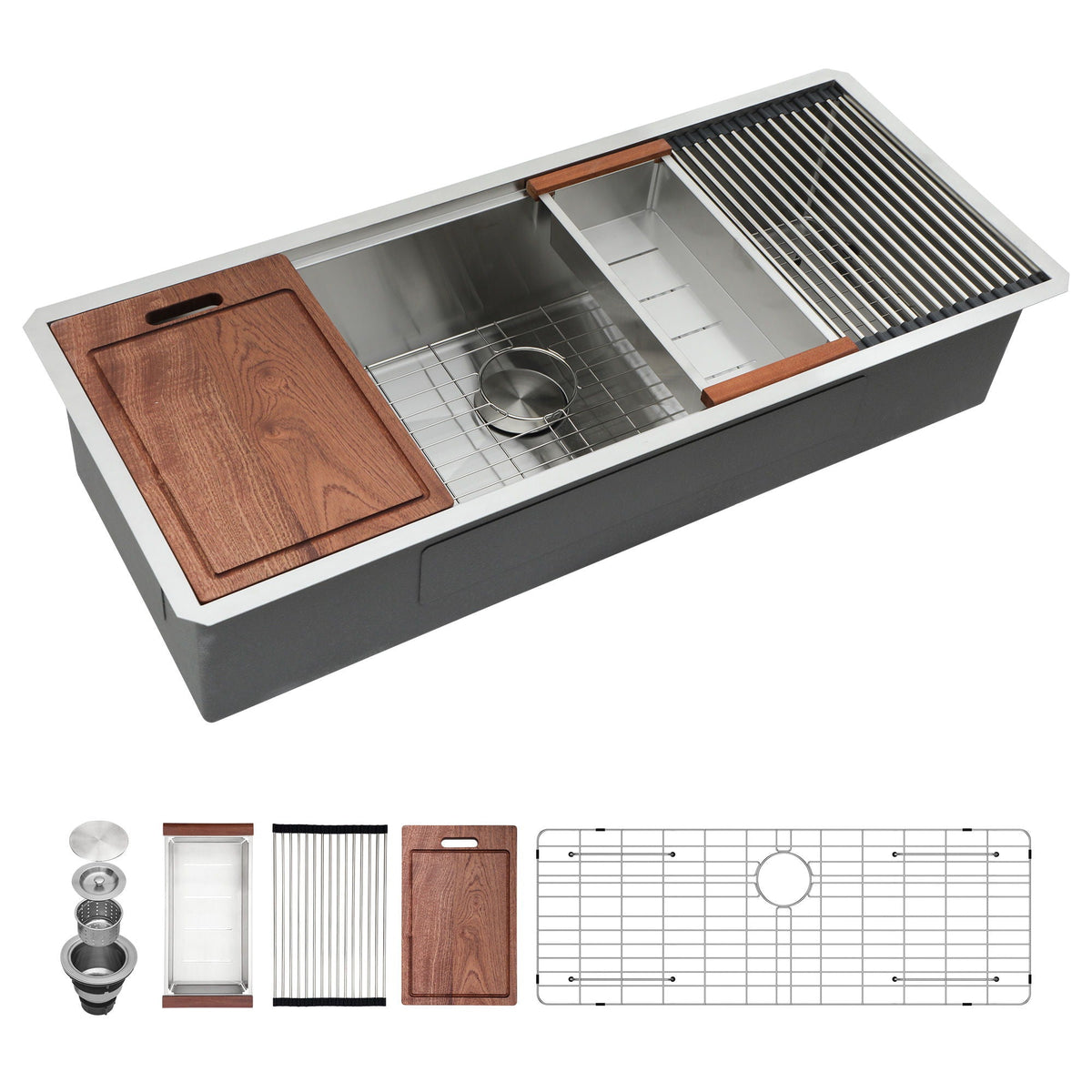 Gray Stainless Steel Undermount Workstation Kitchen Sink with Soundproofing - Single Bowl