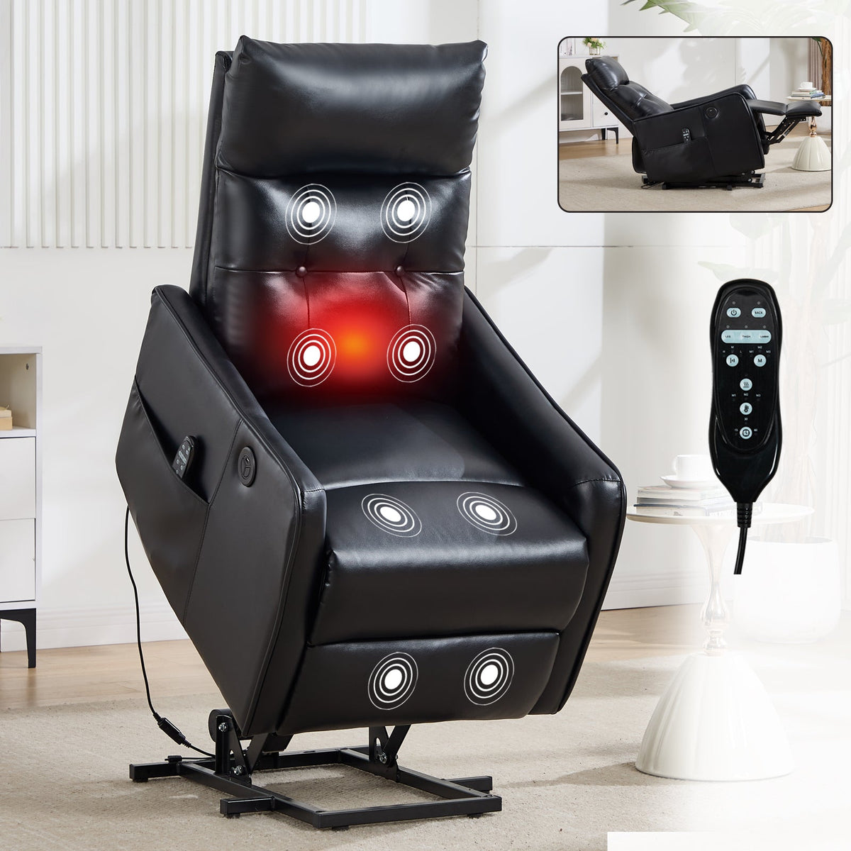 Black PU Power Lift Recliner Chair