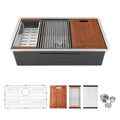 Black Single Bowl Undermount Workstation Kitchen Sink with Accessories