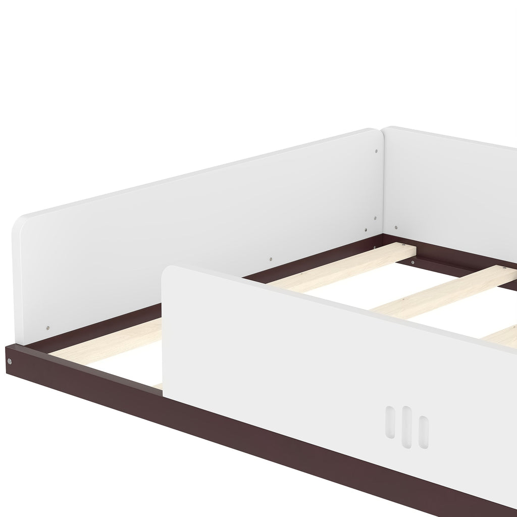 Twin Size Car-Shaped Floor Bed with Storage Drawers - Pine Wood