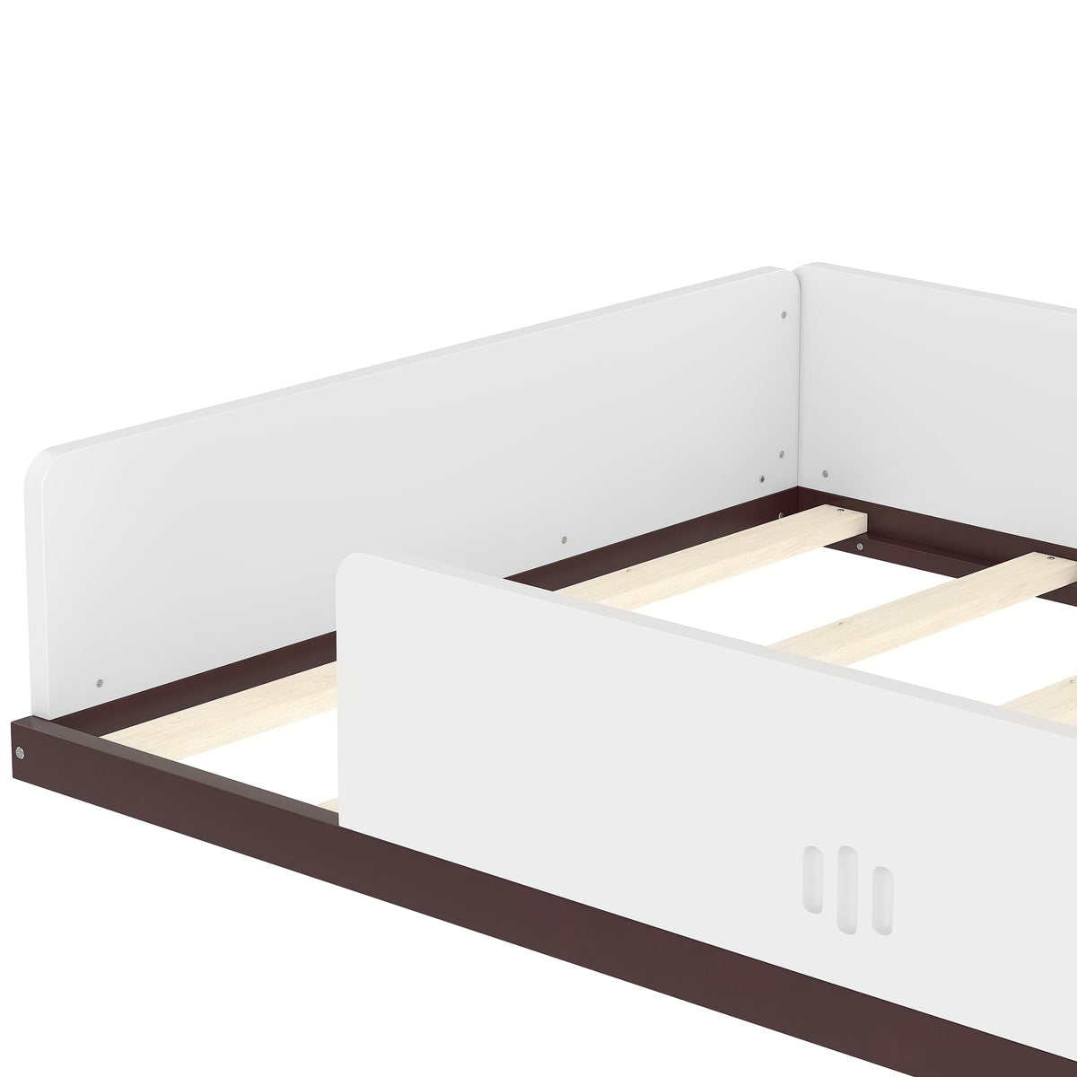 Twin Size Car-Shaped Floor Bed with Storage Drawers - Pine Wood