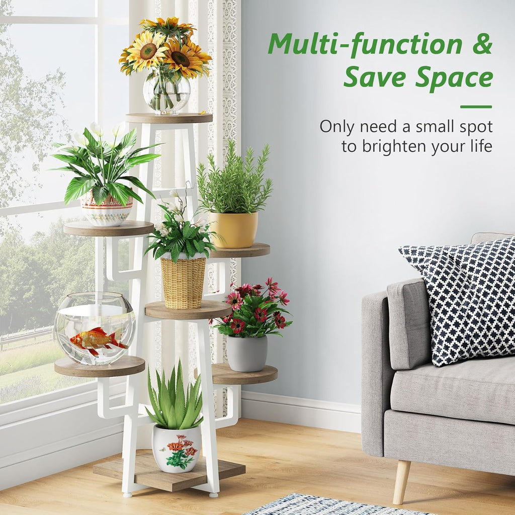 7 Tier Corner Plant Shelf with High Low Design - Dark Brown or White