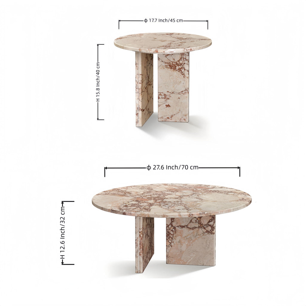 Elegant Coffee Duo Table Set with Natural Marble Tops - Multiple Colors