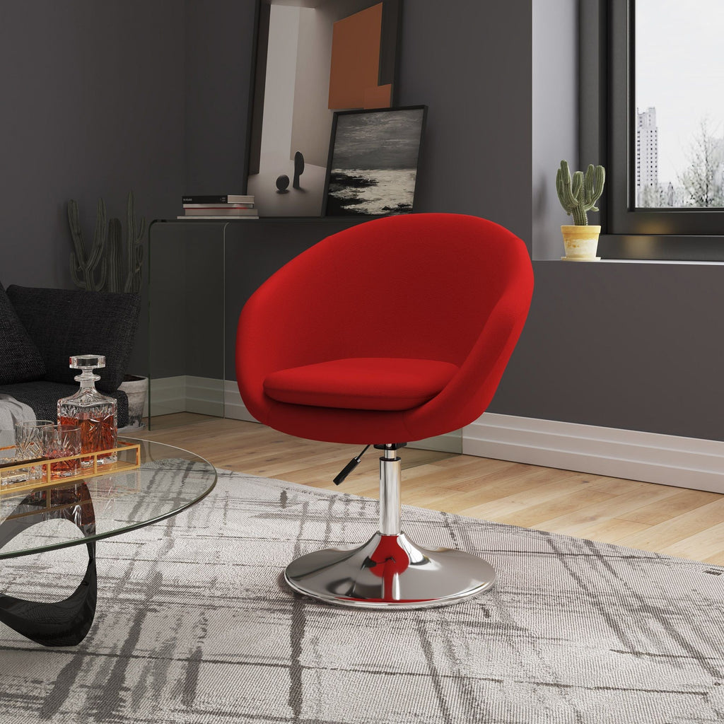 Upholstered Swivel Lounge Chair with Adjustable Height - Red