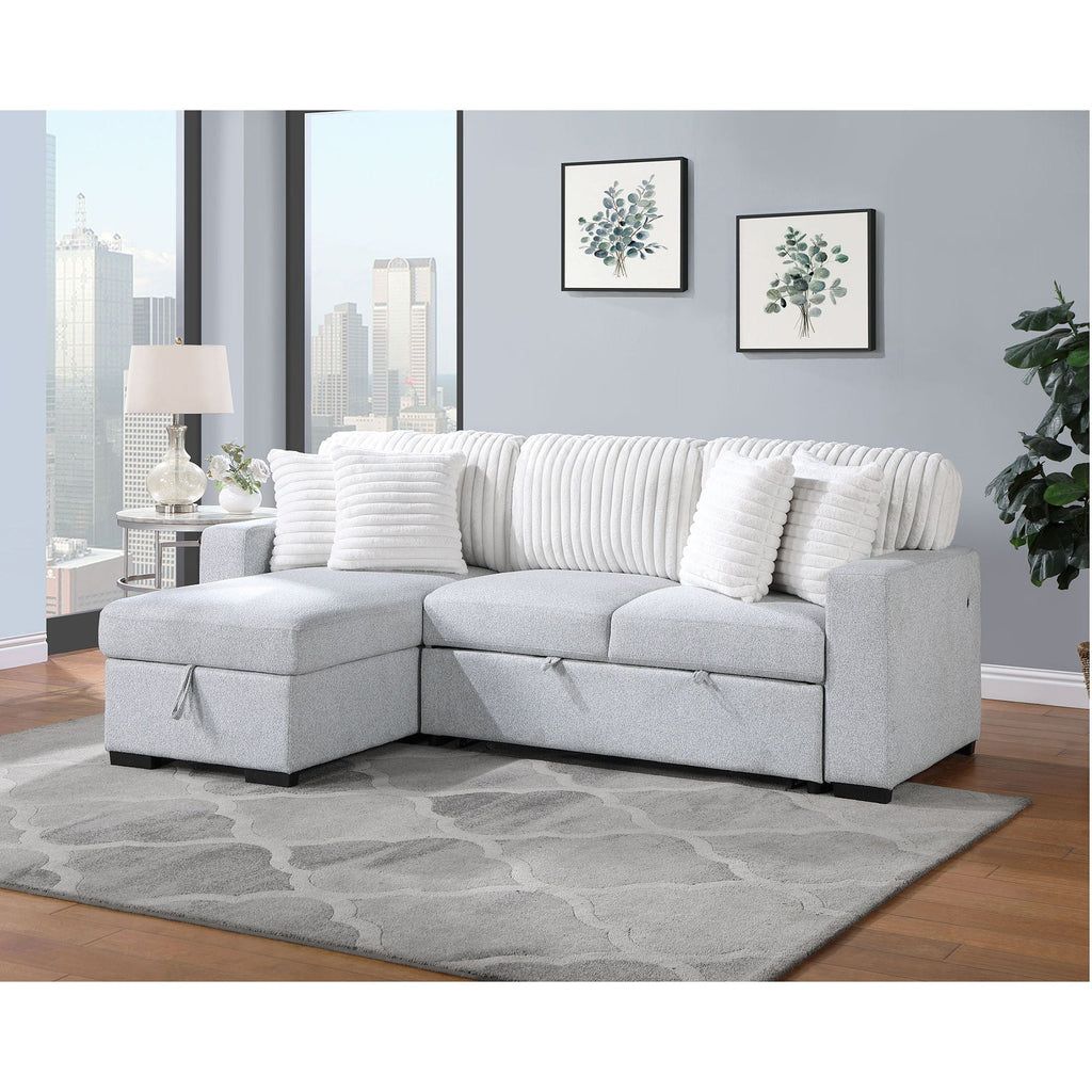 Reversible Pull Out Sofa Bed with Cup Holders - Light Gray