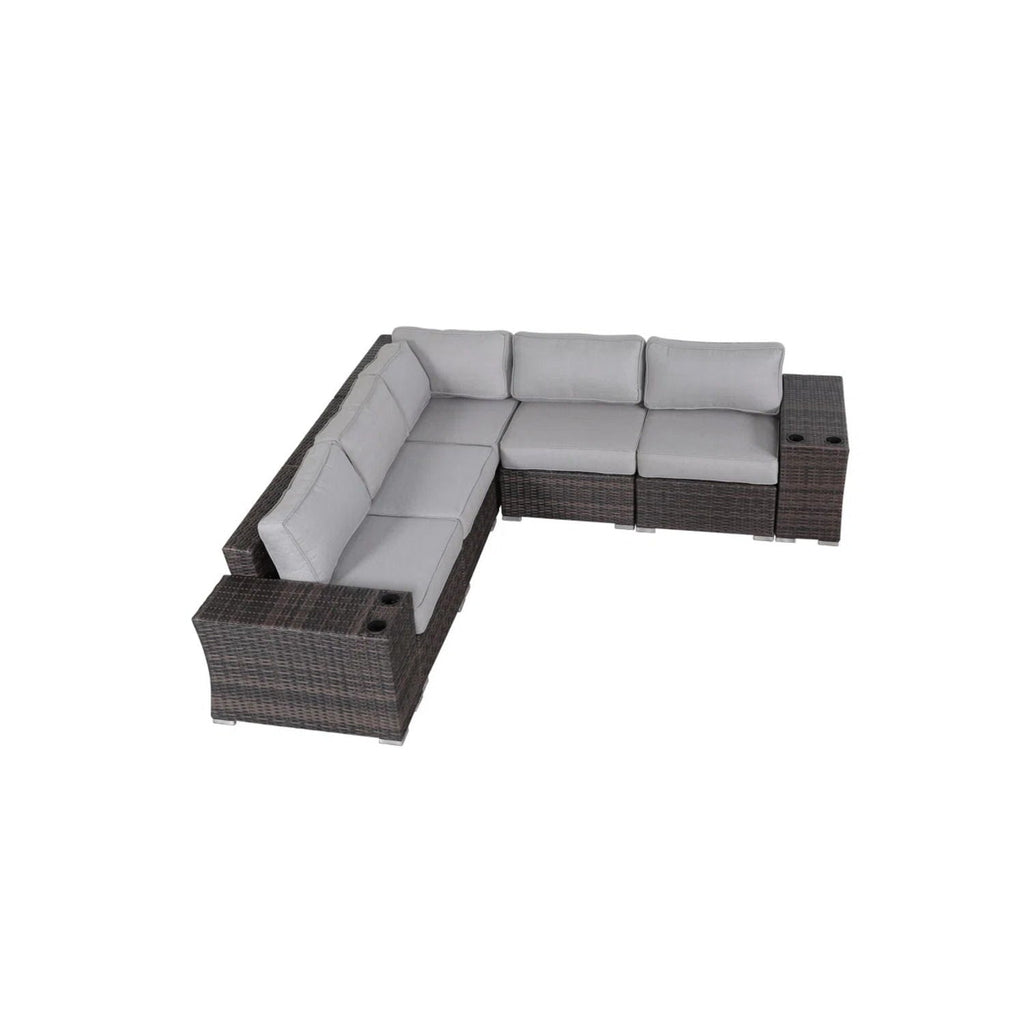Rattan Sectional Sofa Set with Cushions - Gray, Dark Brown, or Beige