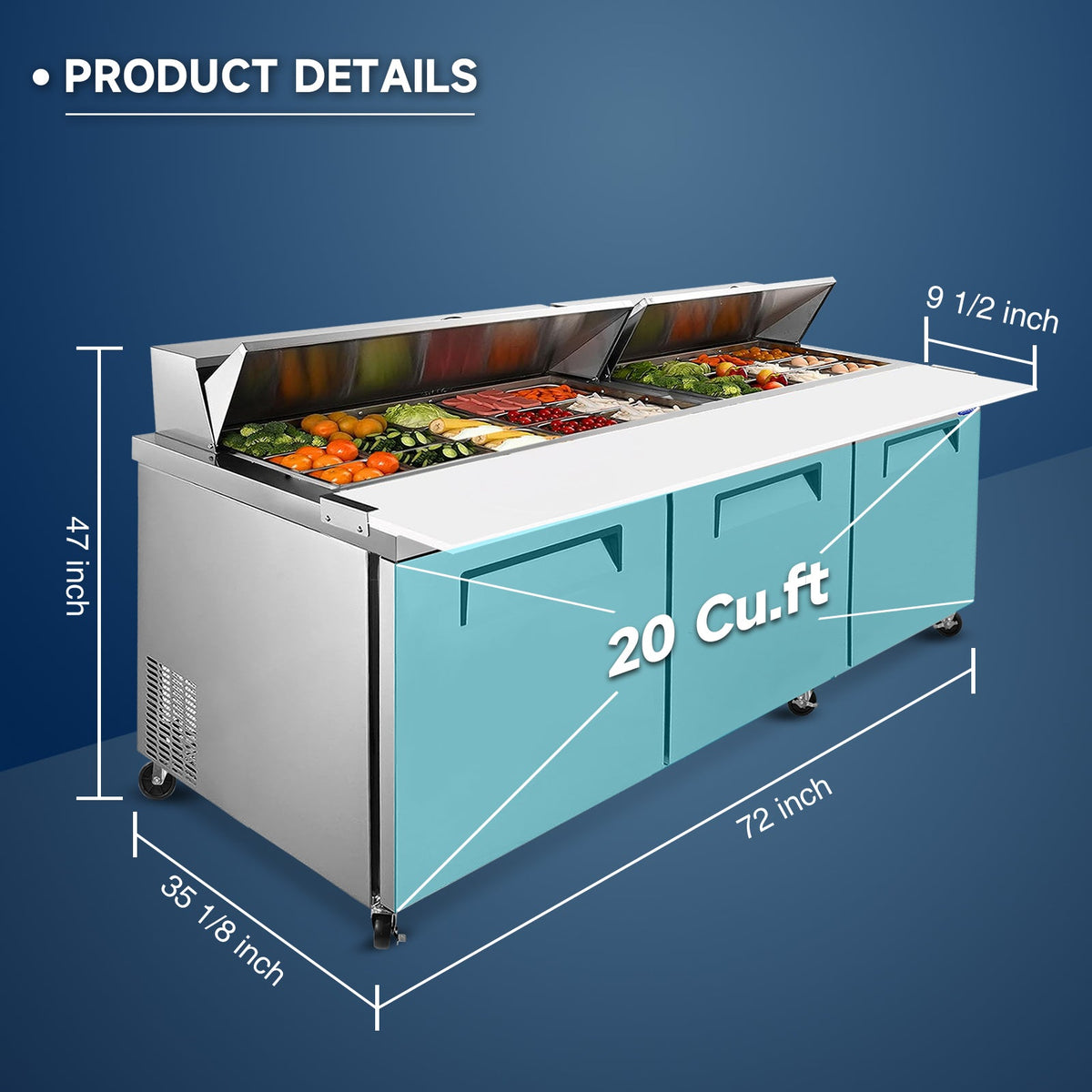 72" Sandwich & Salad Prep Table Refrigerator with Cutting Board - Stainless Steel