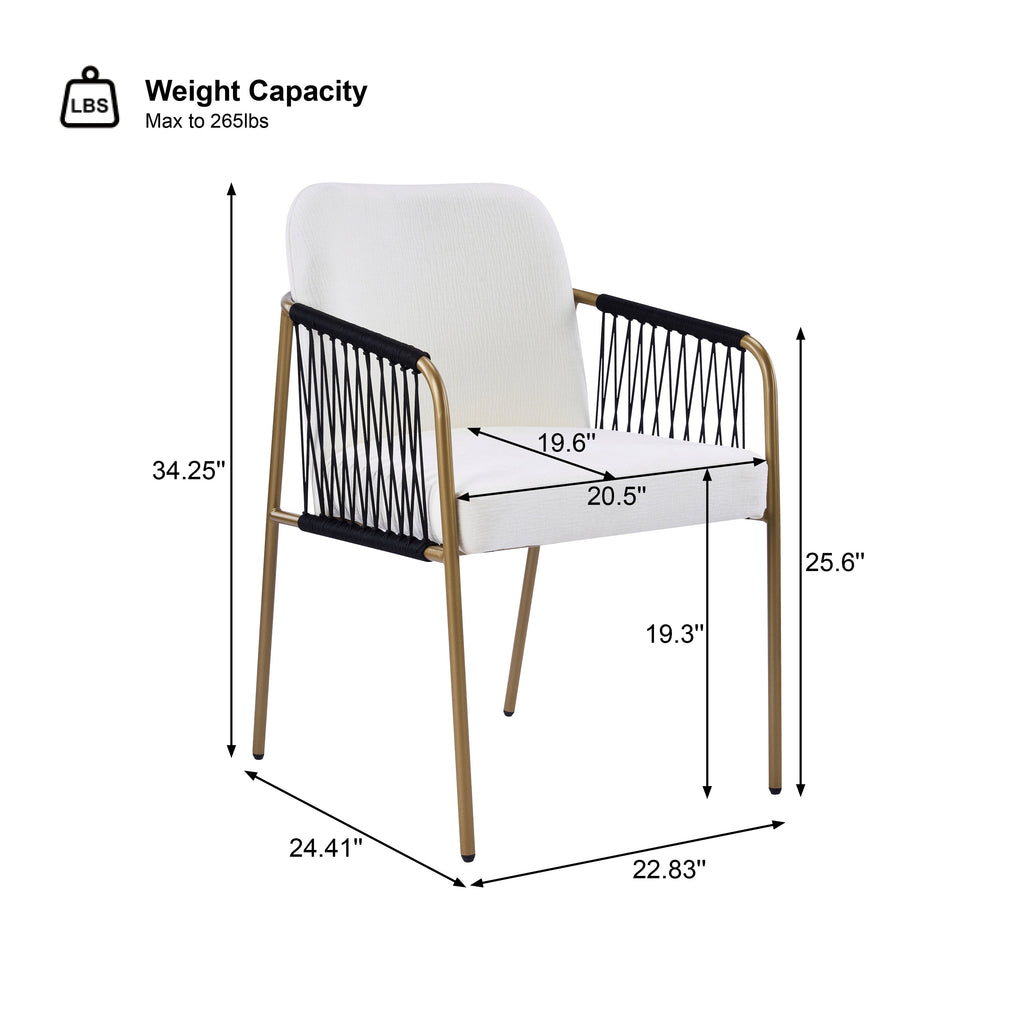 Modern Glam Upholstered Dining Chairs with Gold Frame - Beige