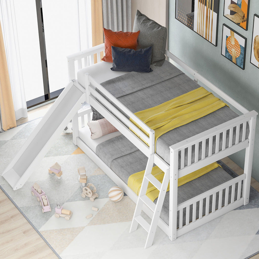 Bunk Bed with Convertible Slide and Ladder - White or Dark Gray