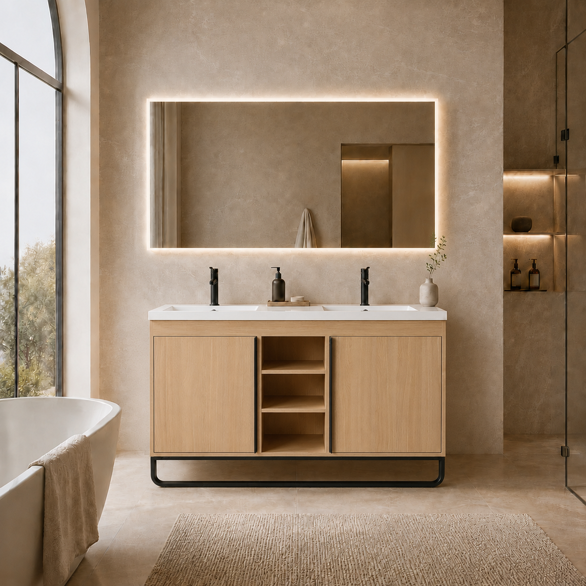48" Freestanding Bathroom Vanity with Resin Double Sink - White