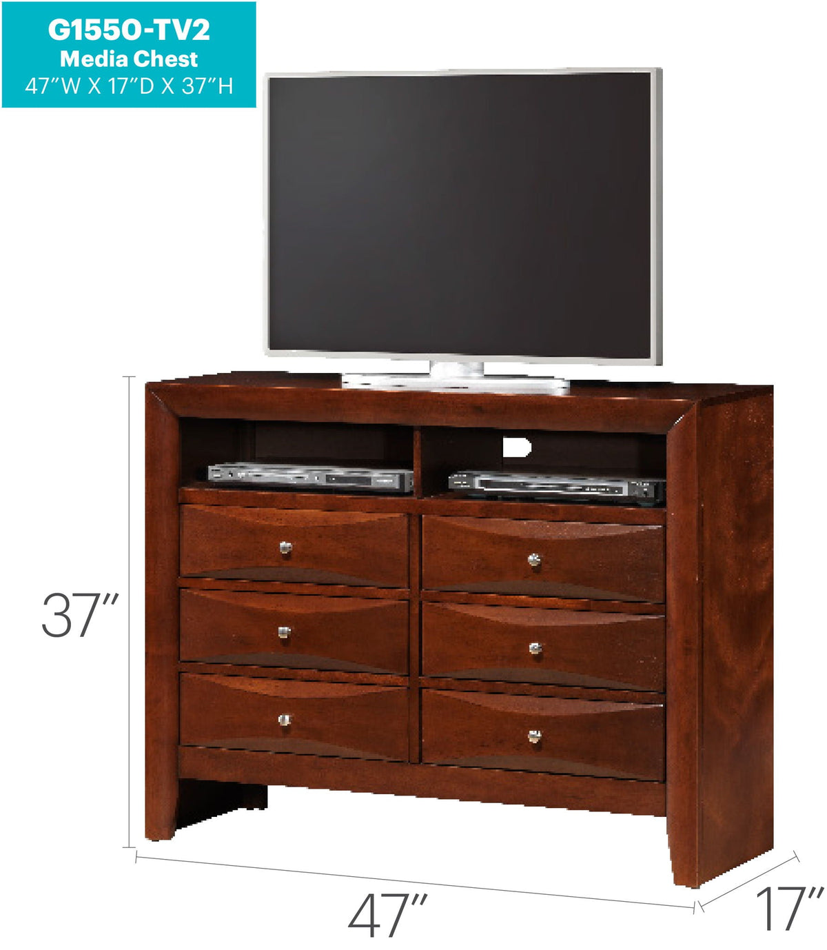 Media Chest with Modern Beveled Drawer Fronts - Multiple Colors