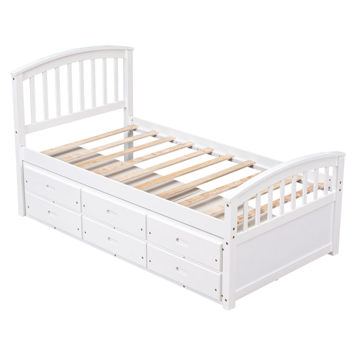 Solid Wood Twin Storage Bed with 6 Drawers - Multiple Colors