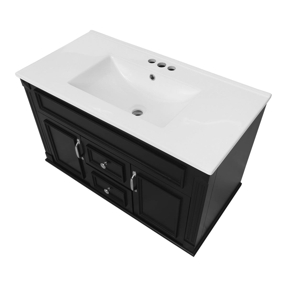 36" Single Bathroom Basin Sink with 3 Faucet Holes - Ceramic White