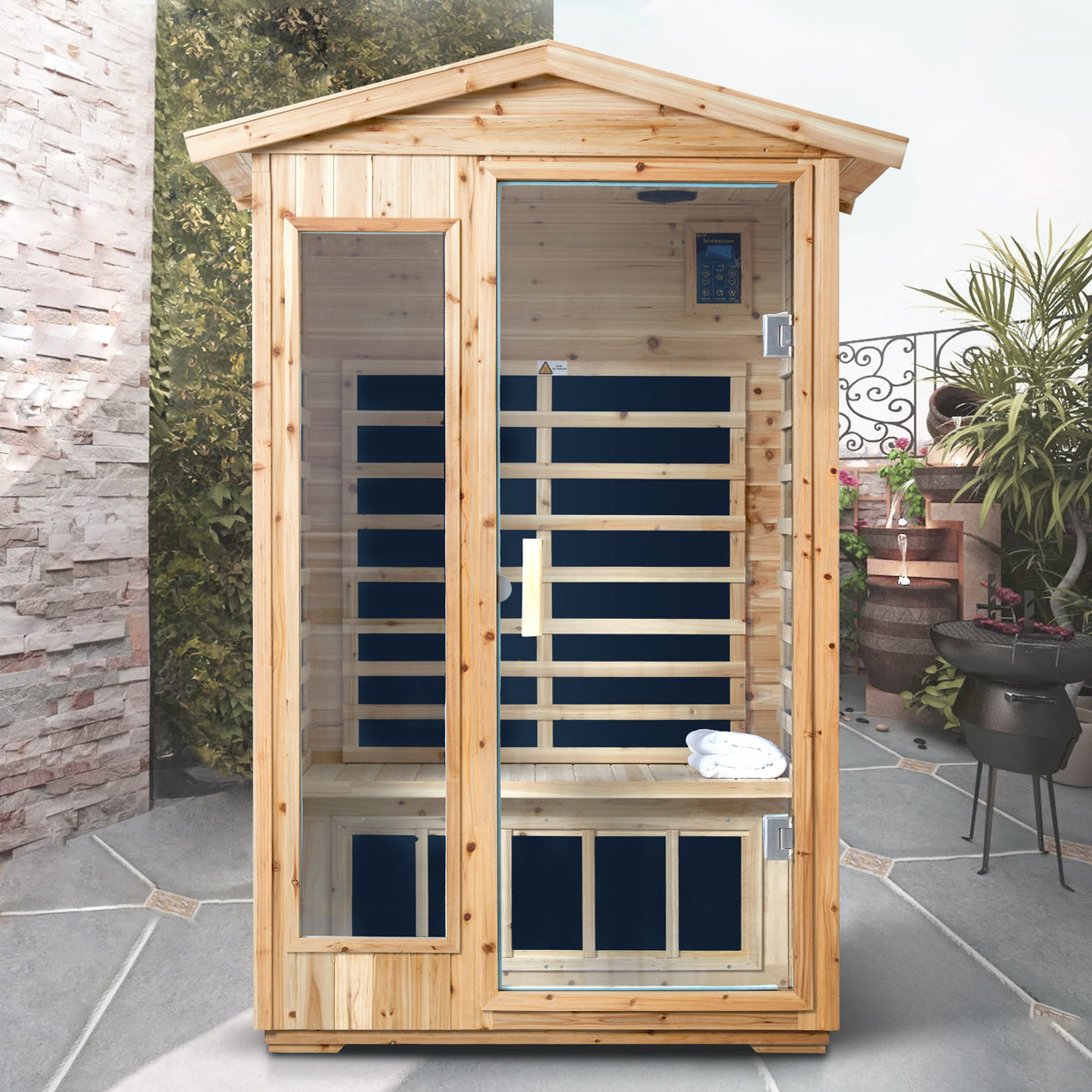 Two Person Far Infrared Sauna Room with Bluetooth and LED Lighting - Natural Old Fir